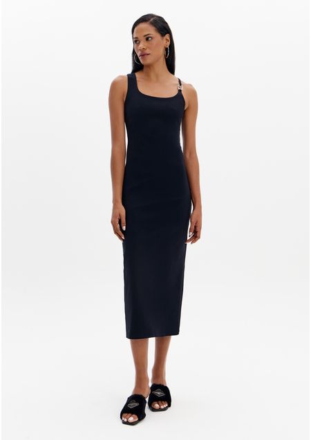 Vestido Super Midi Justo Com Enfeite Na Alça