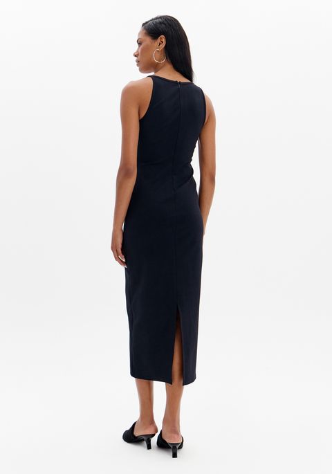 Vestido Super Midi Justo Com Enfeite Na Alça