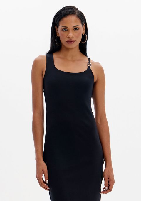 Vestido Super Midi Justo Com Enfeite Na Alça