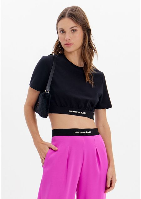 Blusa T-shirt Cropped Com Elástico