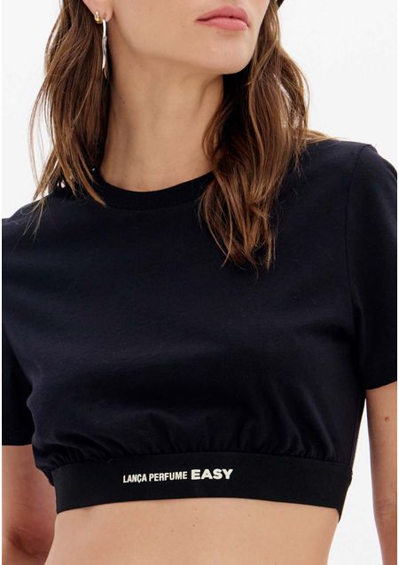 Blusa T-shirt Cropped Com Elástico