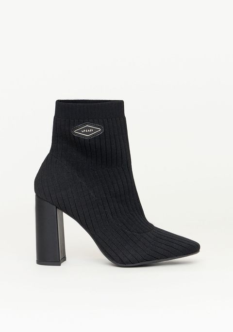 Bota Tecido Knit Com Salto Bloco