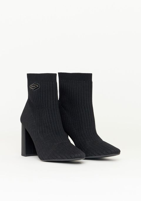 Bota Tecido Knit Com Salto Bloco