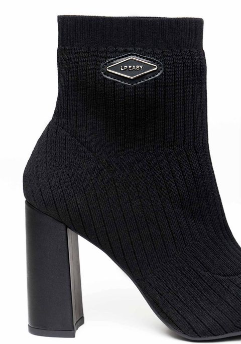 Bota Tecido Knit Com Salto Bloco