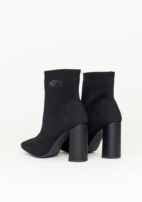 Bota Tecido Knit Com Salto Bloco