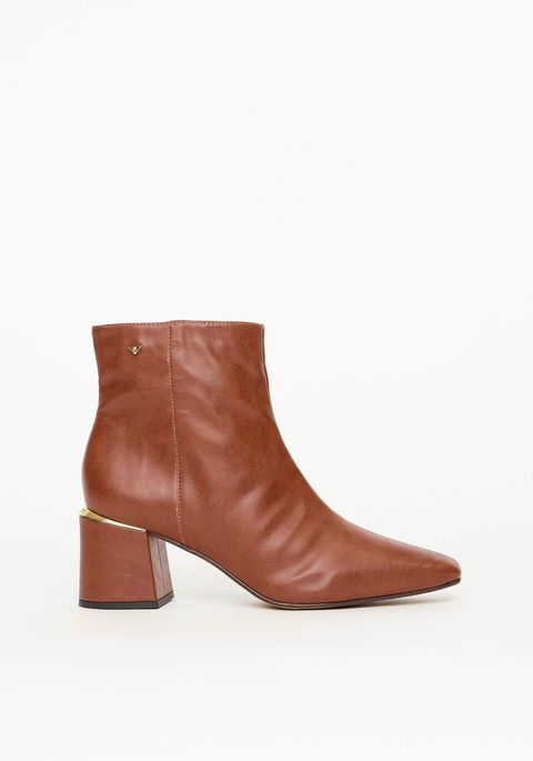 Bota Cano Curto Salto Bloco Bico Quadrado