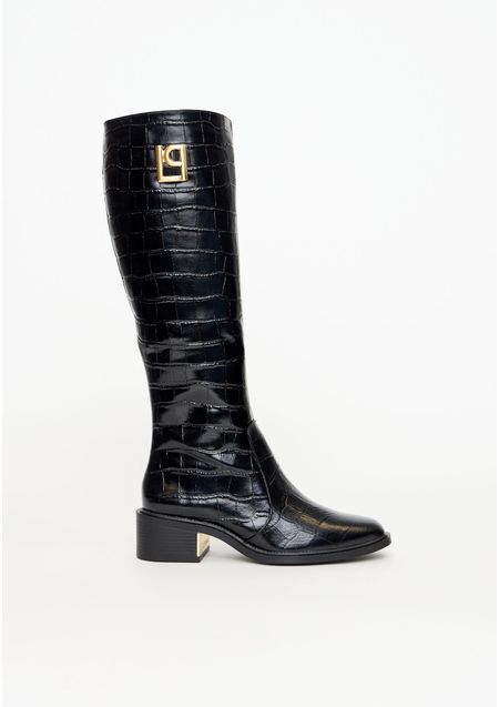 Bota Montaria Couro Croco Com Logo Lateral