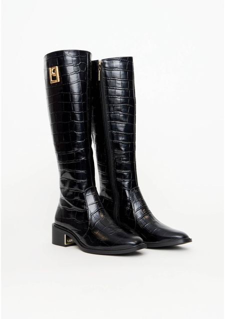 Bota Montaria Couro Croco Com Logo Lateral