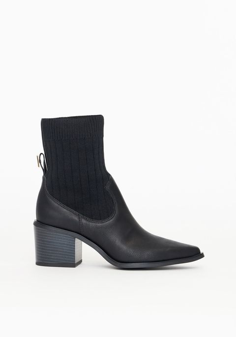 Bota Salto Bloco Cano Curto Em Knit