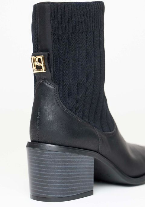 Bota Salto Bloco Cano Curto Em Knit