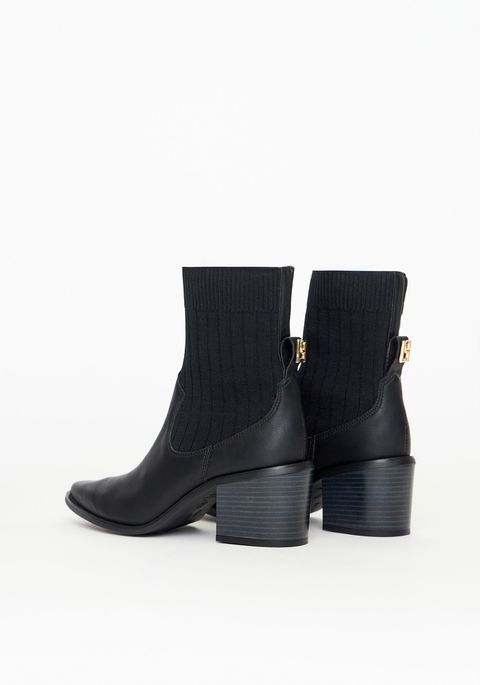 Bota Salto Bloco Cano Curto Em Knit