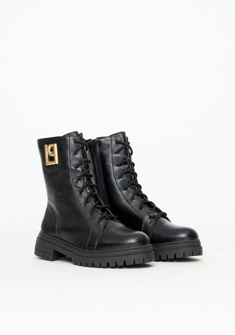 Coturno Couro Logo Lateral