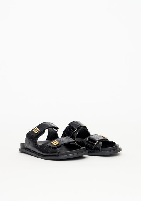 Sandália Papete Em Couro Croco