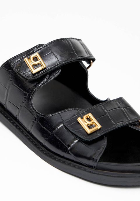 Sandália Papete Em Couro Croco