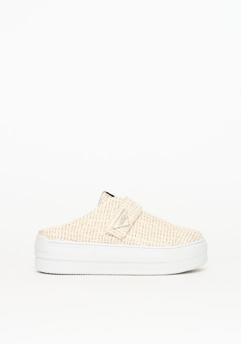 Tênis Sola Alta Mule Em Tweed Com Velcro