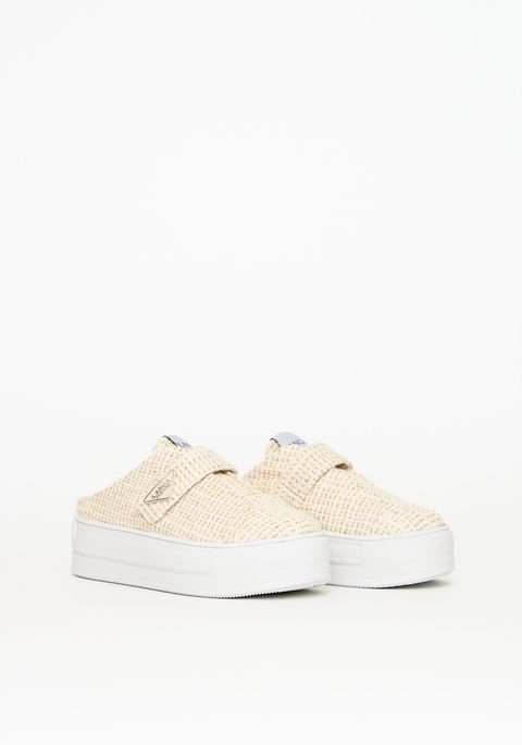 Tênis Sola Alta Mule Em Tweed Com Velcro