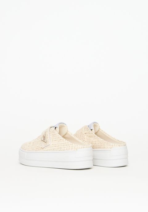 Tênis Sola Alta Mule Em Tweed Com Velcro