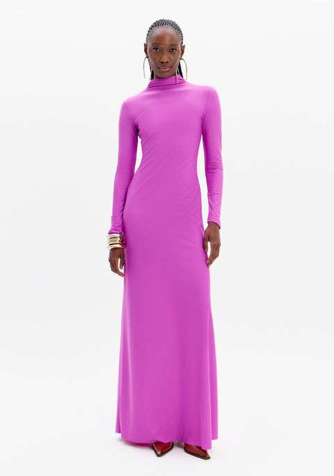 Vestido Longo Gola Alta Manga Longa