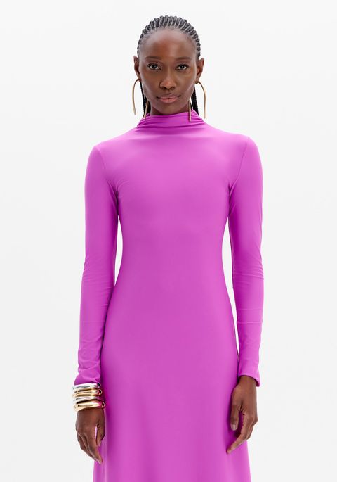 Vestido Longo Gola Alta Manga Longa