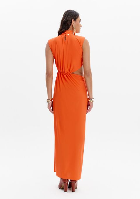 Vestido Super Midi Com Gola E Metal