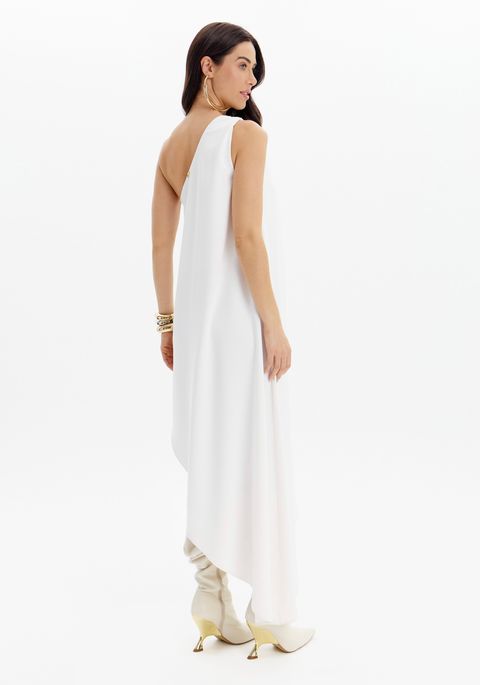 Vestido Ombro Único Assimétrico Super Midi