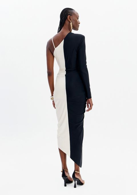 Vestido Super Midi Drapeado Assimétrico