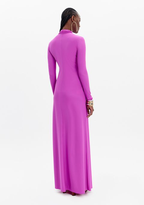 Vestido Longo Gola Alta Manga Longa
