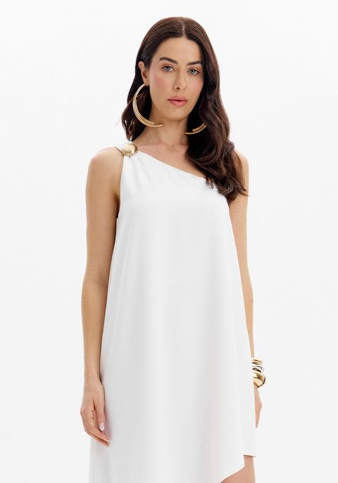 Vestido Ombro Único Assimétrico Super Midi