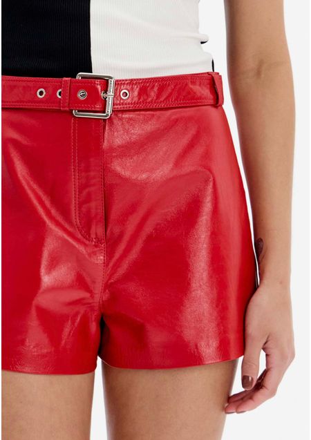 Short De Couro Hot Pants Cintura Média
