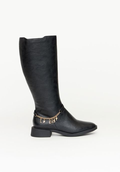 Bota De Cano Alto Com Corrente Letreiro