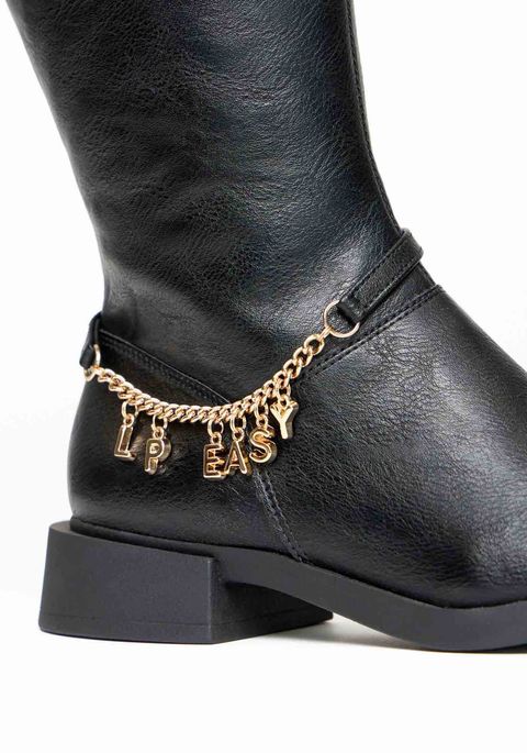 Bota De Cano Alto Com Corrente Letreiro