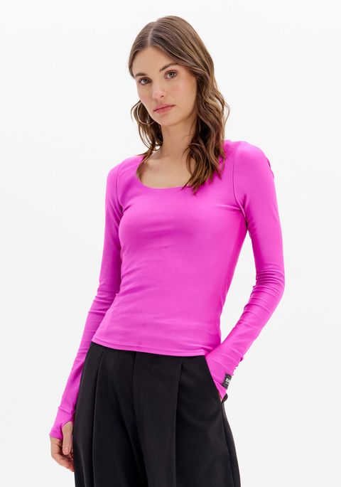 Blusa Manga Longa Justa Decote U