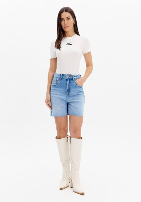 Bermuda Jeans Mom Cintura Super Alta