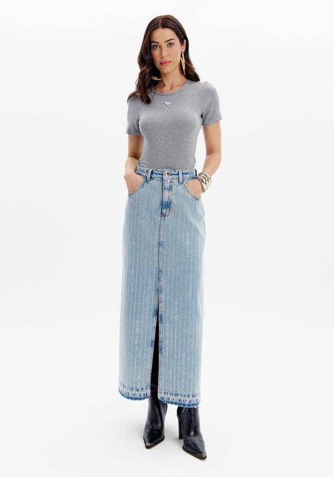 Saia Jeans Longa Com Cintura Super Alta