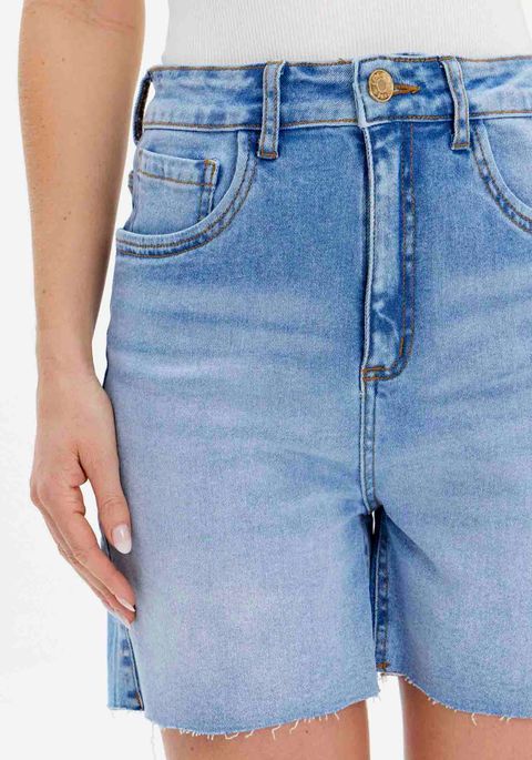 Bermuda Jeans Mom Cintura Super Alta