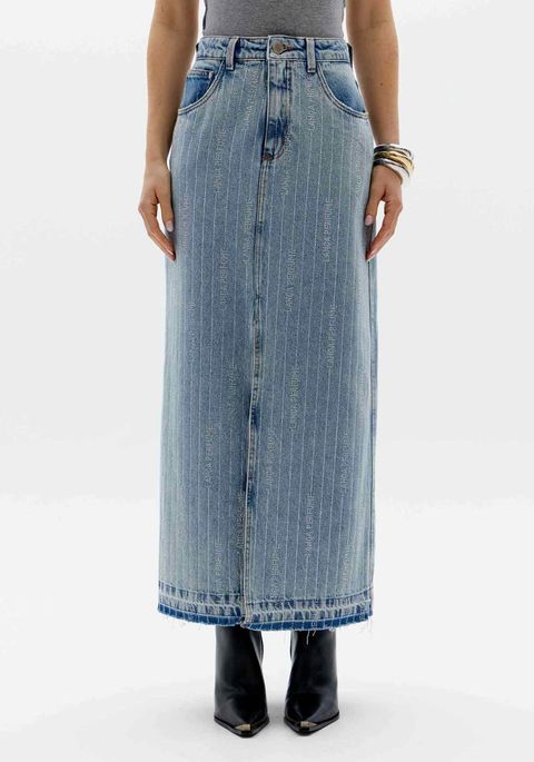 Saia Jeans Longa Com Cintura Super Alta