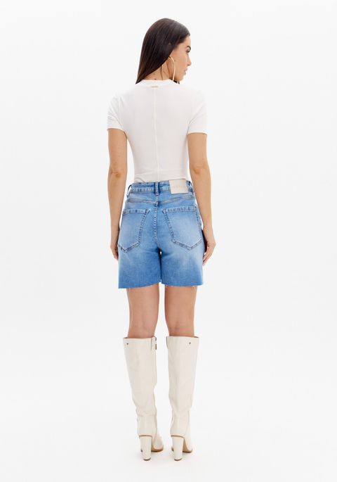 Bermuda Jeans Mom Cintura Super Alta