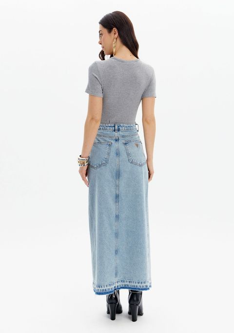 Saia Jeans Longa Com Cintura Super Alta