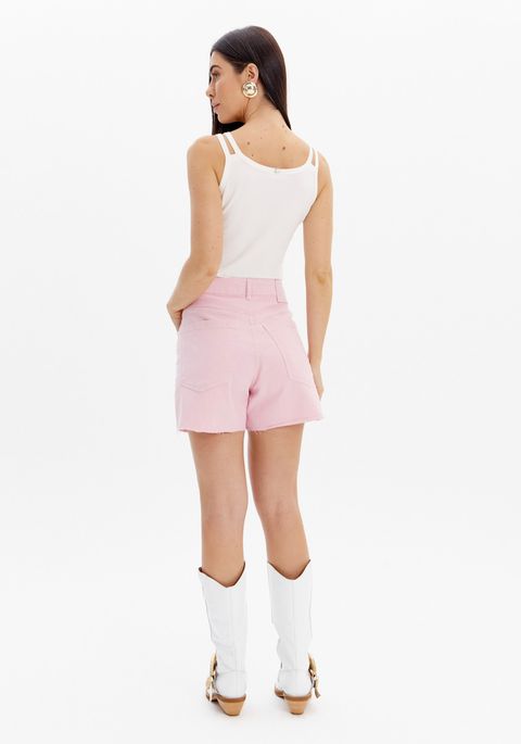 Short Sarja Comfort Cintura Alta Barra A Fio
