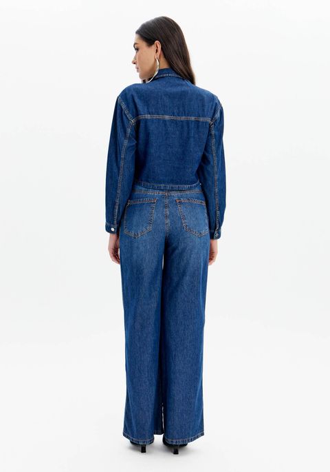 Camisa Jeans Curta Com Bolso