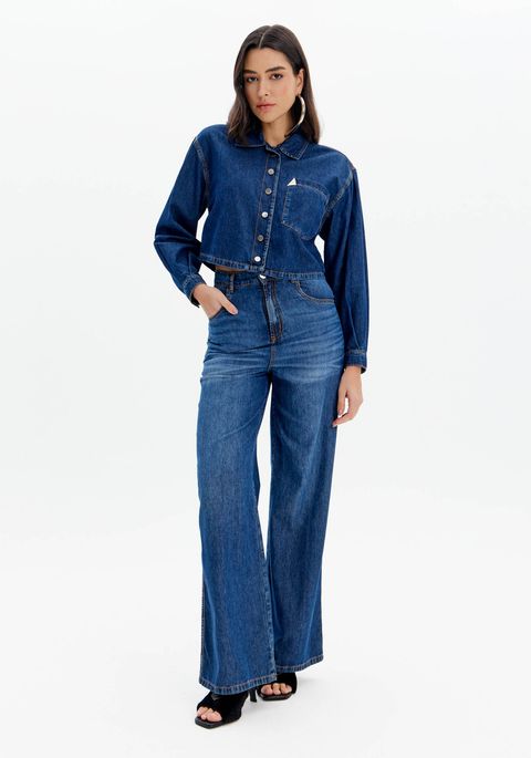 Calça Jeans Wide Leg Cintura Super Alta