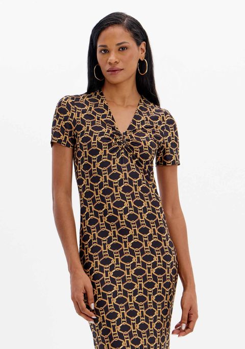 Vestido Super Midi Manga Curta Estampado