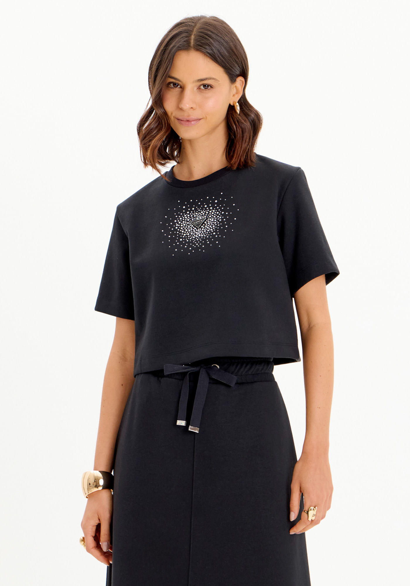 Blusa De Manga Curta Moletom Com Aplicação