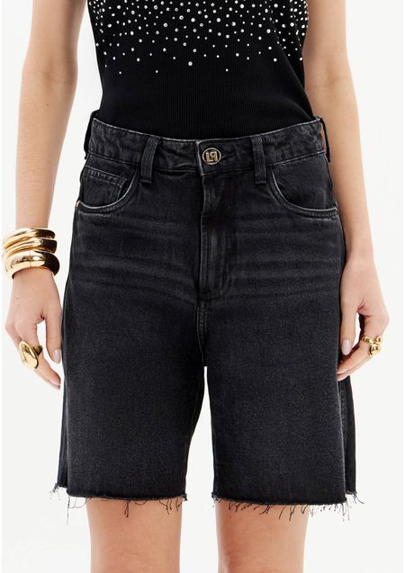 Bermuda Jeans Comfort Alongada Cintura Super Alta