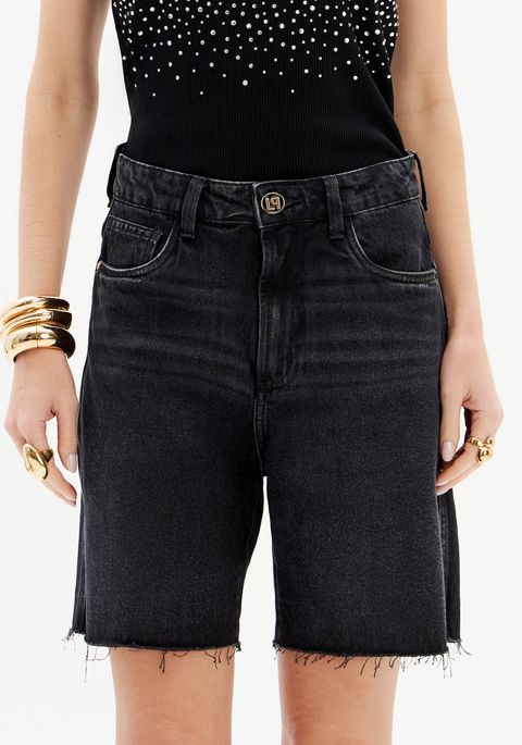 Bermuda Jeans Comfort Alongada Cintura Super Alta