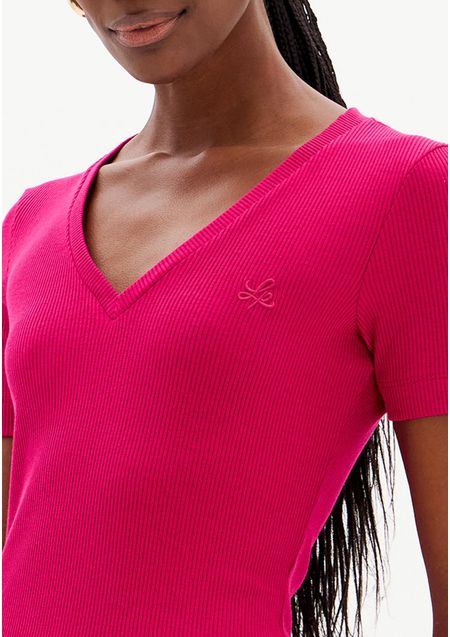 Blusa Canelada Manga Curta Com Decote V