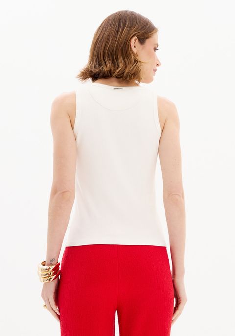 Blusa Regata Canelada Com Logo