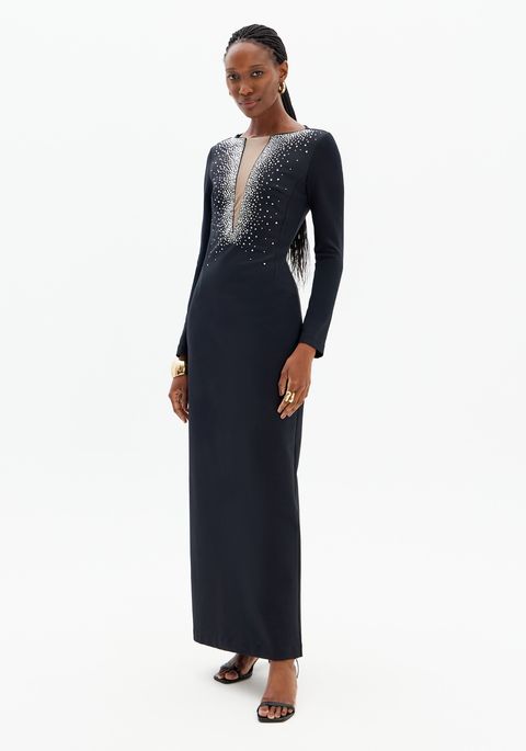 Vestido Super Midi Manga Longa Brilhos