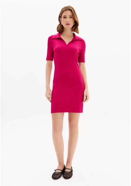 Vestido Curto Gola Polo Canelado