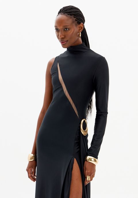 Vestido Longo Ombro Único Com Fenda